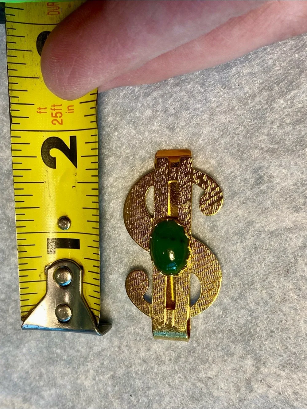Gold-Tone Dollar Sign Money Clip with Green Jade Vintage Alaska